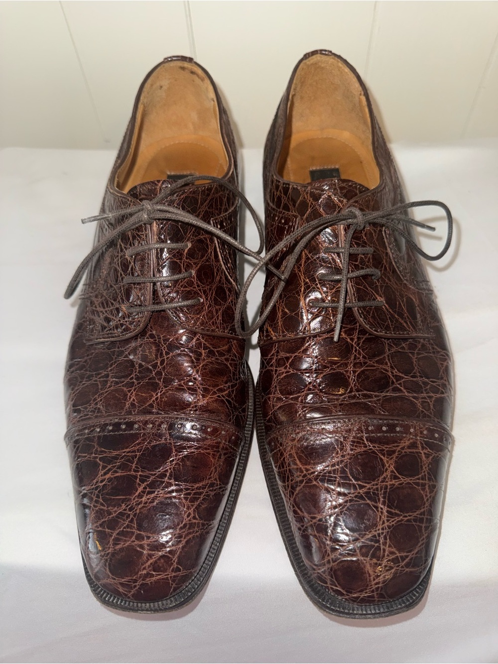 ZELLI Genuine Alligator Skin Brown Oxford Dress Shoes Made in Italy Mens 10 M